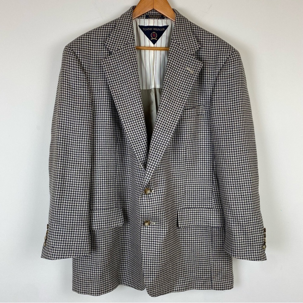 Vintage 90s Tommy Hilfiger Houndstooth Black Tan Two-Button Blazer,β Size 44R